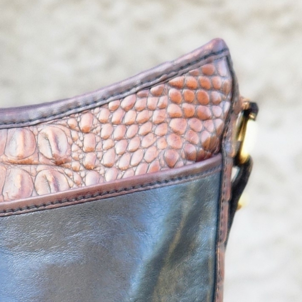 Vintage Brahmin Purse Pecan‎ Croc Black Leather Combo Shoulder Handbag - Picture 2 of 6